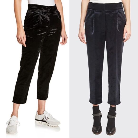 Brunello Cucinelli Black Crushed Velvet High Rise Straight Leg Ankle Pants Sz 6 - Picture 1 of 7